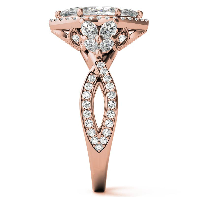 Split Shank Marquise Halo Antique Moissanite Engagement Ring