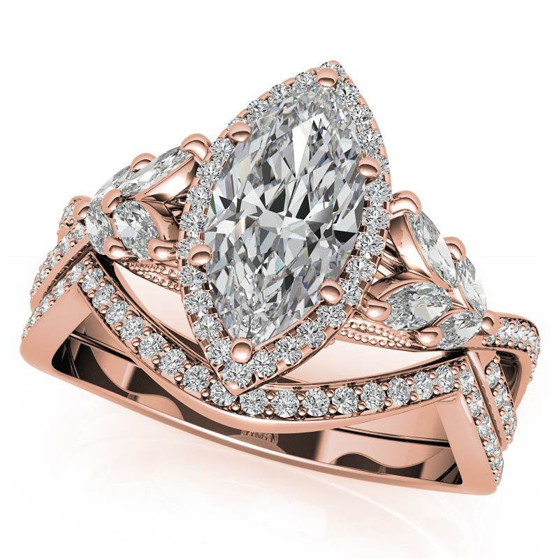 Split Shank Marquise Halo Antique Moissanite Engagement Ring