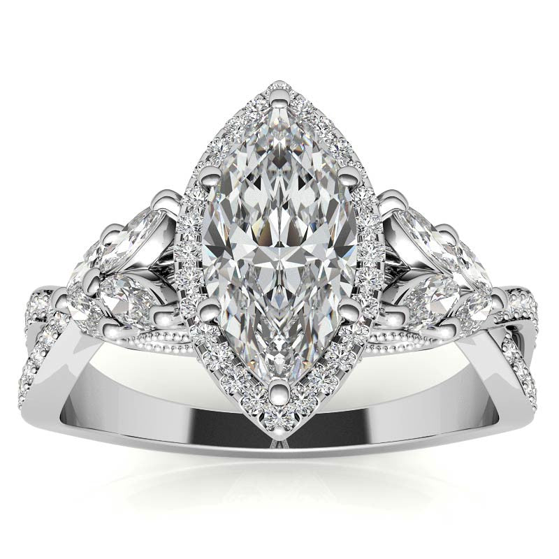 Split Shank Marquise Halo Antique Moissanite Engagement Ring