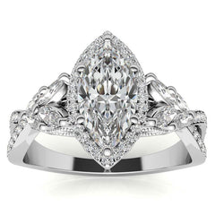 Split Shank Marquise Halo Antique Moissanite Engagement Ring