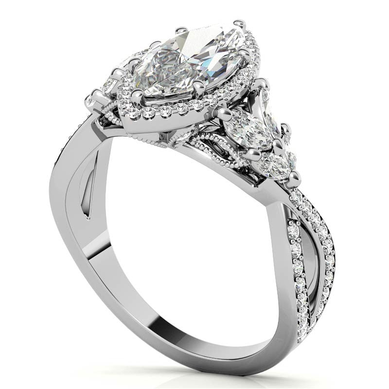 Split Shank Marquise Halo Antique Moissanite Engagement Ring