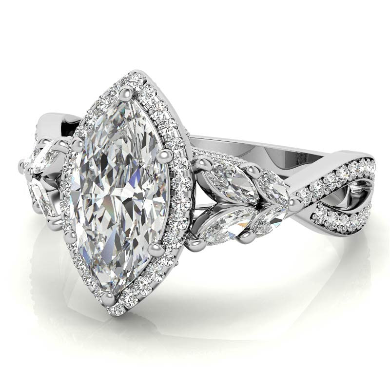 Split Shank Marquise Halo Antique Moissanite Engagement Ring