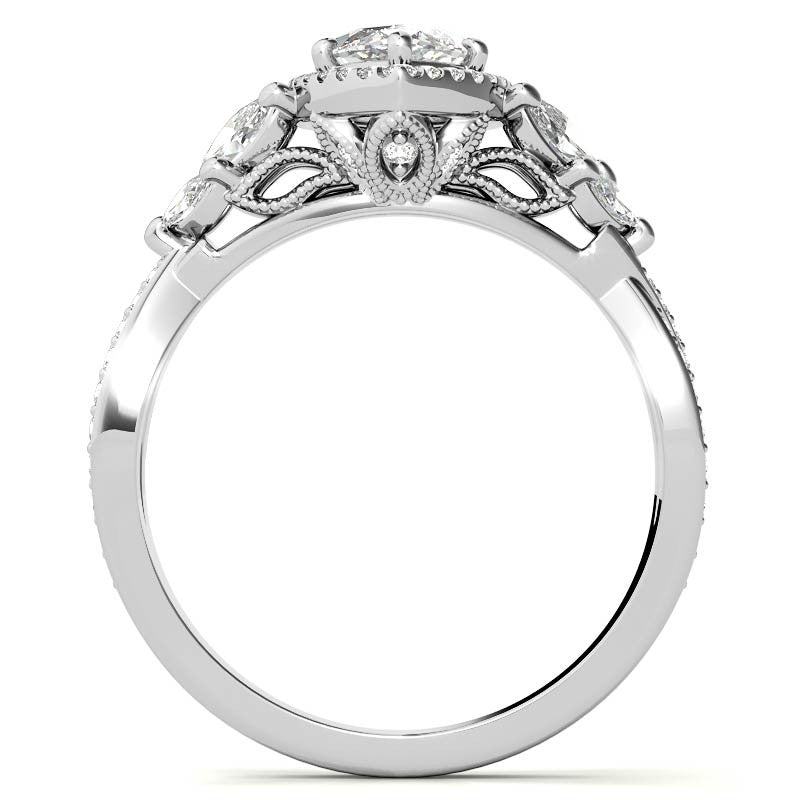 Split Shank Marquise Halo Antique Moissanite Engagement Ring