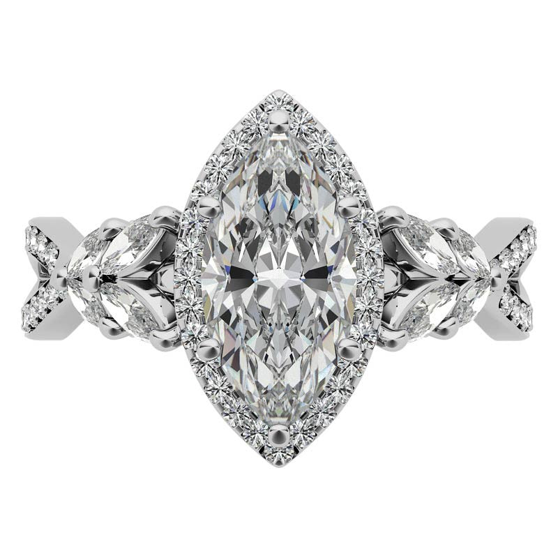 Split Shank Marquise Halo Antique Moissanite Engagement Ring