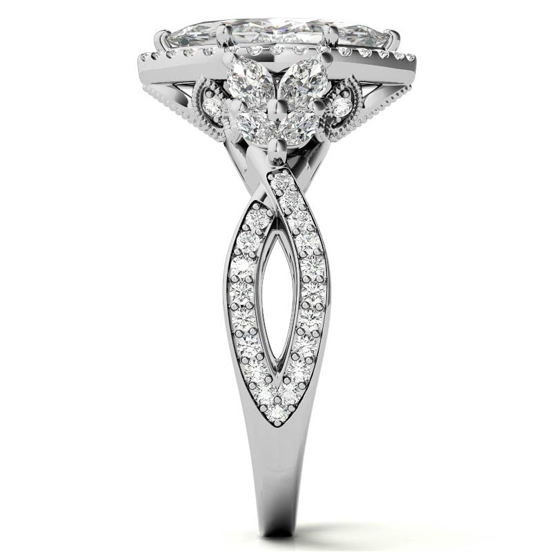 Split Shank Marquise Halo Antique Moissanite Engagement Ring