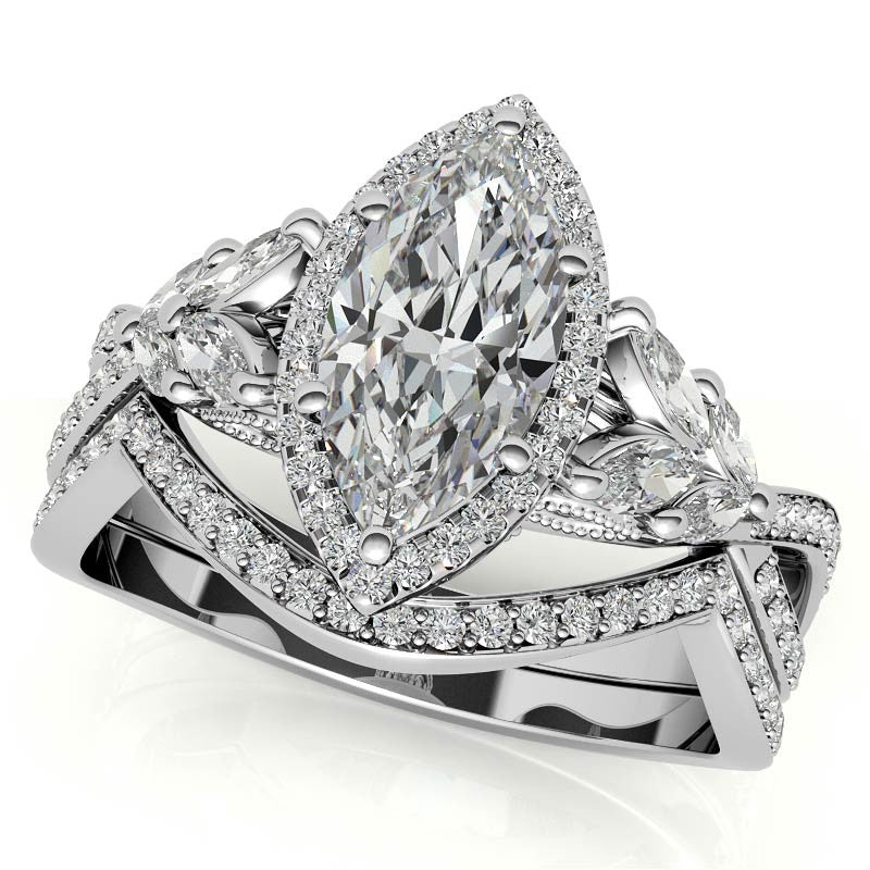 Split Shank Marquise Halo Antique Moissanite Engagement Ring