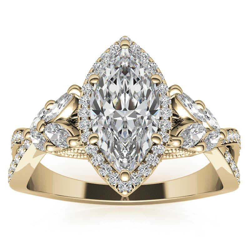Split Shank Marquise Halo Antique Moissanite Engagement Ring