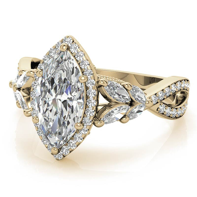Split Shank Marquise Halo Antique Moissanite Engagement Ring