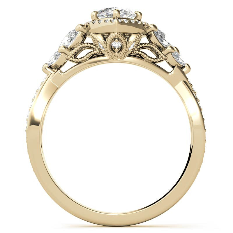 Split Shank Marquise Halo Antique Moissanite Engagement Ring