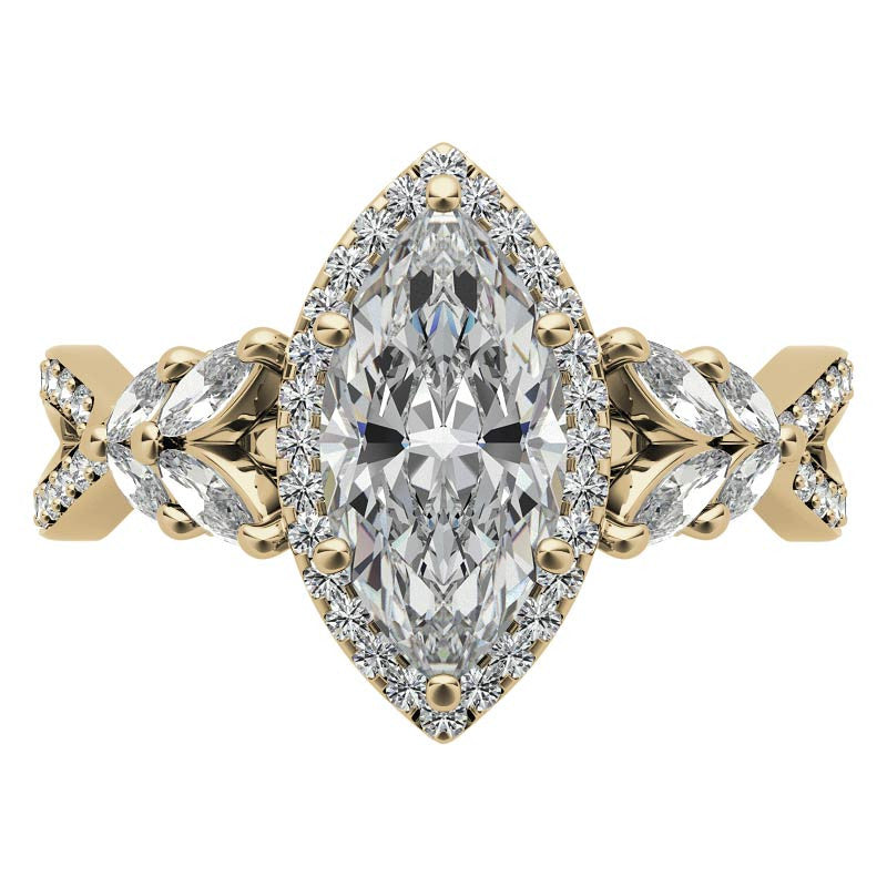 Split Shank Marquise Halo Antique Moissanite Engagement Ring