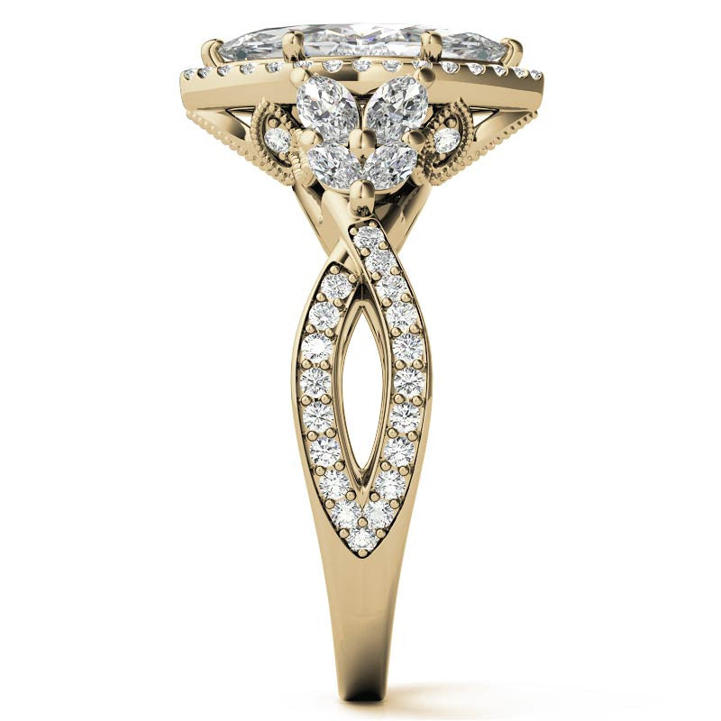 Split Shank Marquise Halo Antique Moissanite Engagement Ring