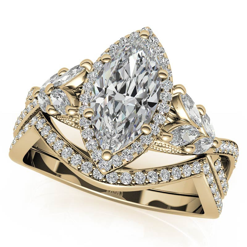 Split Shank Marquise Halo Antique Moissanite Engagement Ring