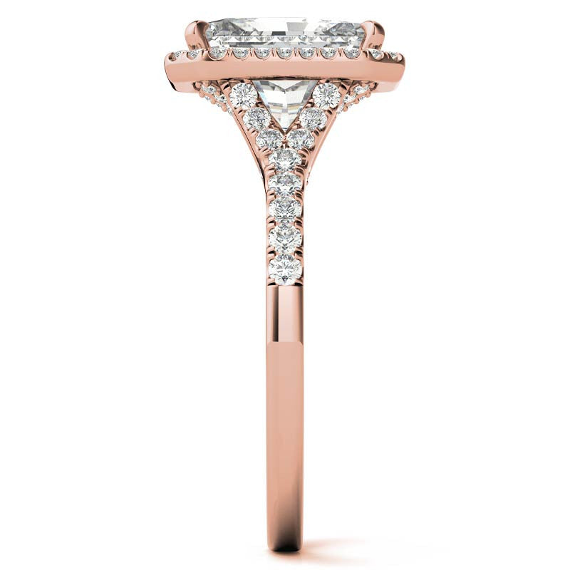 Emerald / Radiant Moissanite Split Shank Halo Engagement Ring