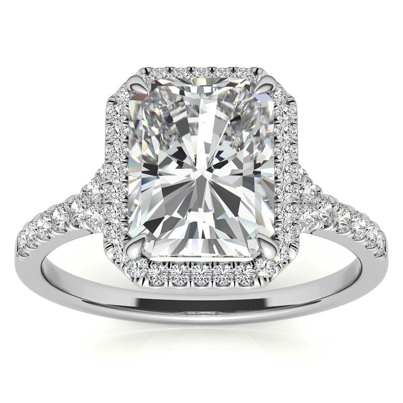 Emerald / Radiant Moissanite Split Shank Halo Engagement Ring
