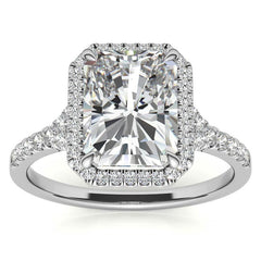 Emerald / Radiant Moissanite Split Shank Halo Engagement Ring