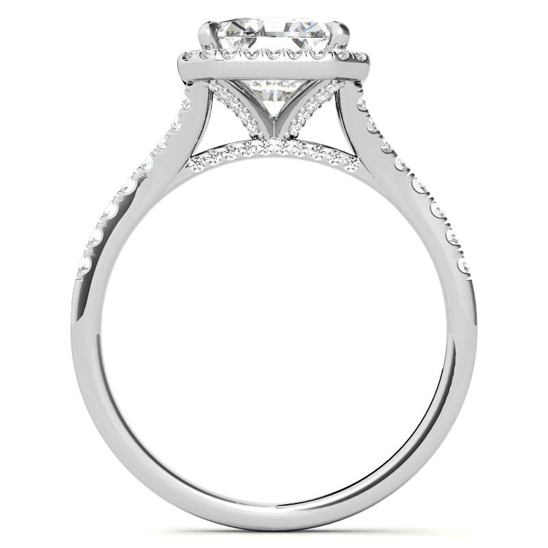 Emerald / Radiant Moissanite Split Shank Halo Engagement Ring