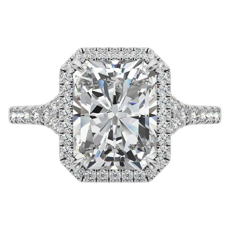 Emerald / Radiant Moissanite Split Shank Halo Engagement Ring