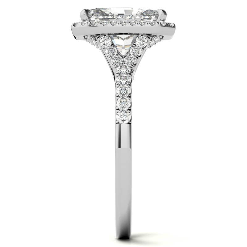 Emerald / Radiant Moissanite Split Shank Halo Engagement Ring