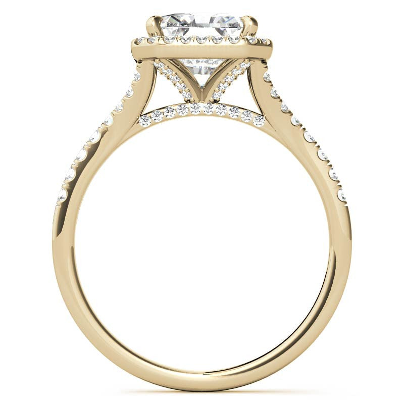 Emerald / Radiant Moissanite Split Shank Halo Engagement Ring