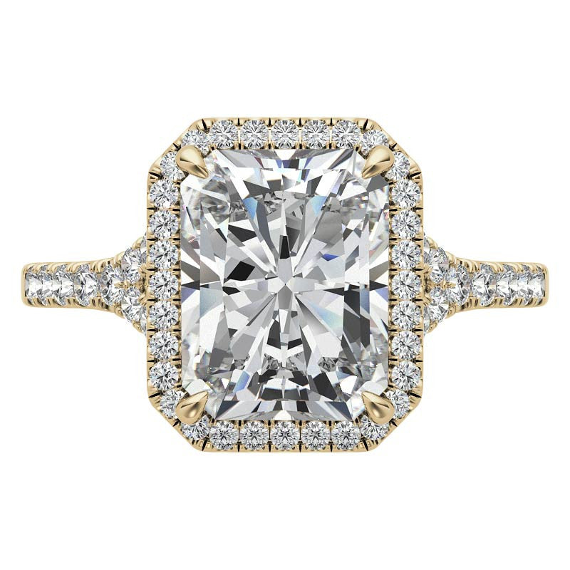 Emerald / Radiant Moissanite Split Shank Halo Engagement Ring