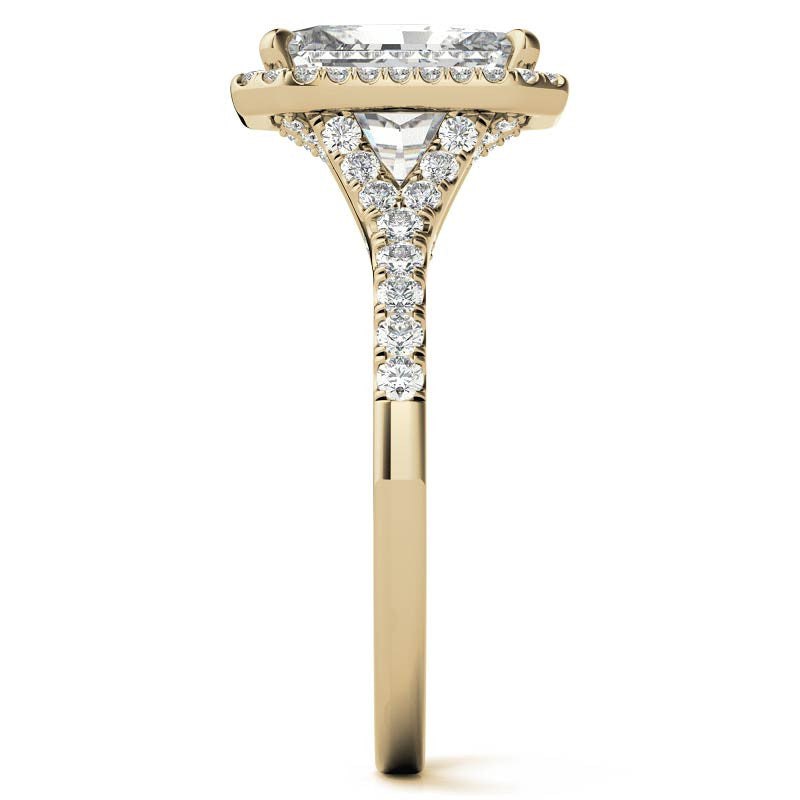 Emerald / Radiant Moissanite Split Shank Halo Engagement Ring