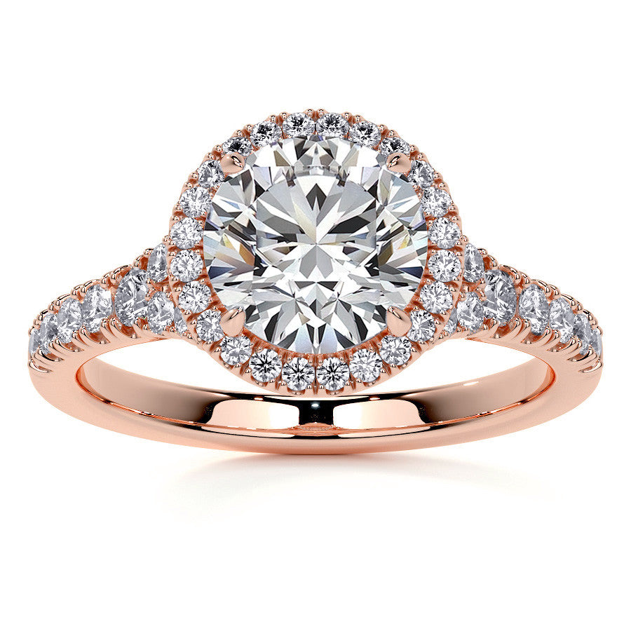 Round Brilliant Moissanite Split Shank Halo Engagement Ring