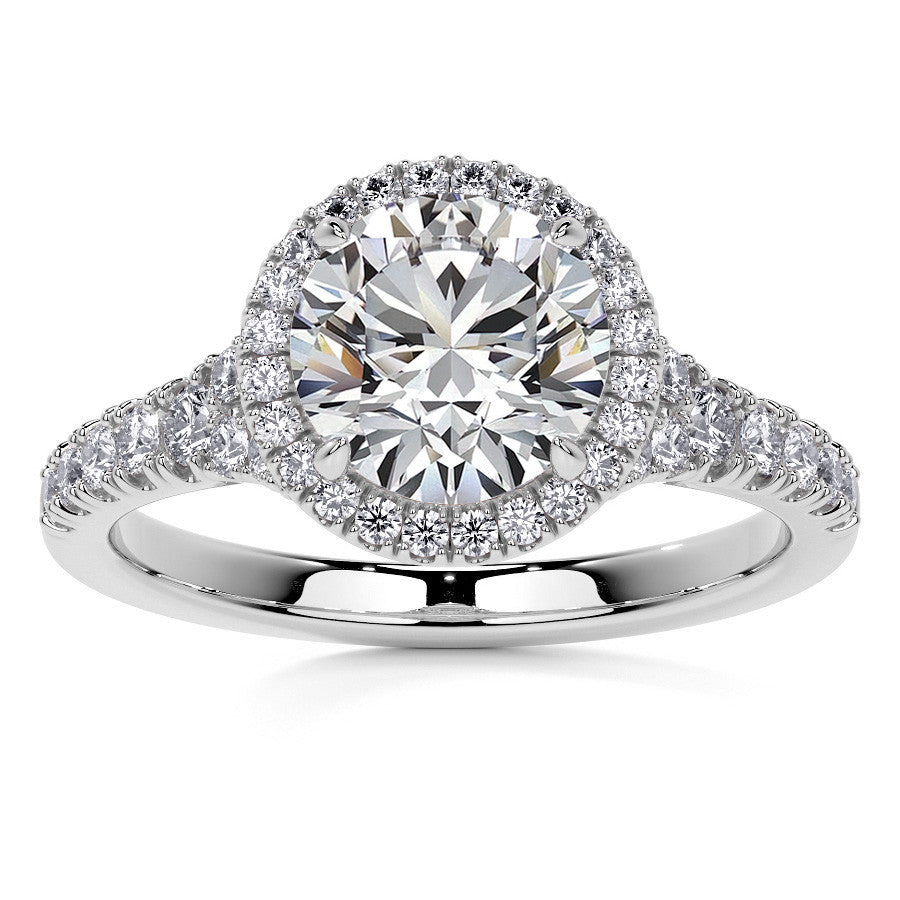 Round Brilliant Moissanite Split Shank Halo Engagement Ring