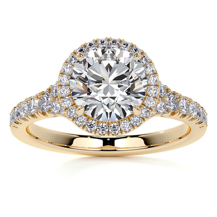 Round Brilliant Moissanite Split Shank Halo Engagement Ring