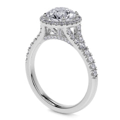 Round Brilliant Moissanite Split Shank Halo Engagement Ring