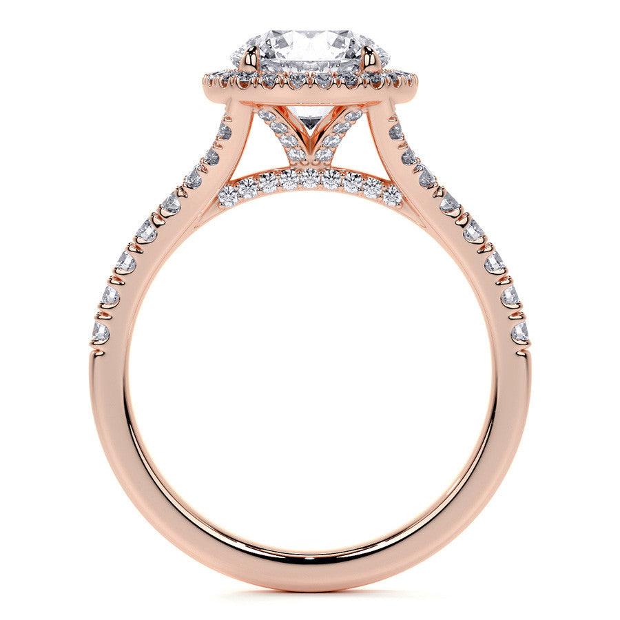 Round Brilliant Moissanite Split Shank Halo Engagement Ring