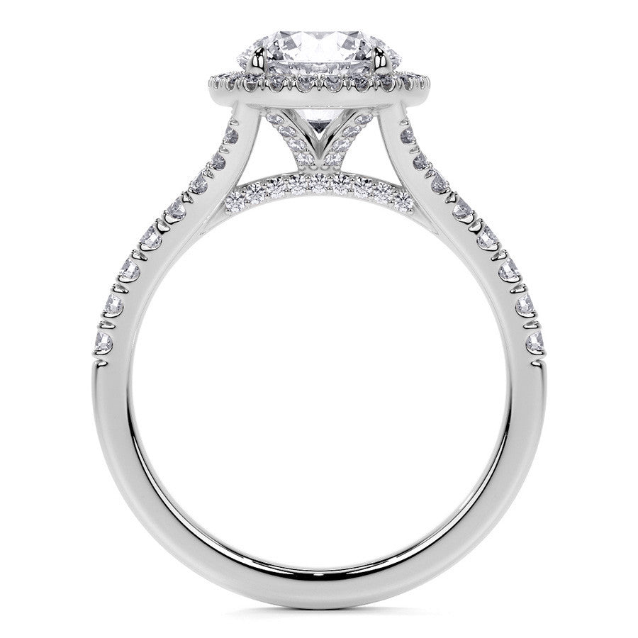Round Brilliant Moissanite Split Shank Halo Engagement Ring