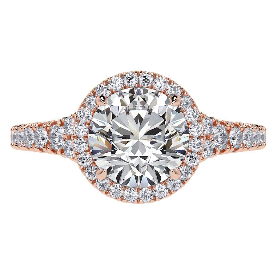 Round Brilliant Moissanite Split Shank Halo Engagement Ring
