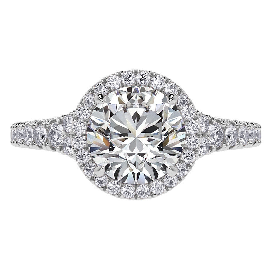 Round Brilliant Moissanite Split Shank Halo Engagement Ring