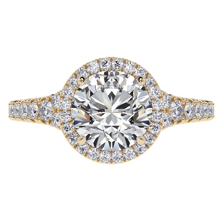 Round Brilliant Moissanite Split Shank Halo Engagement Ring