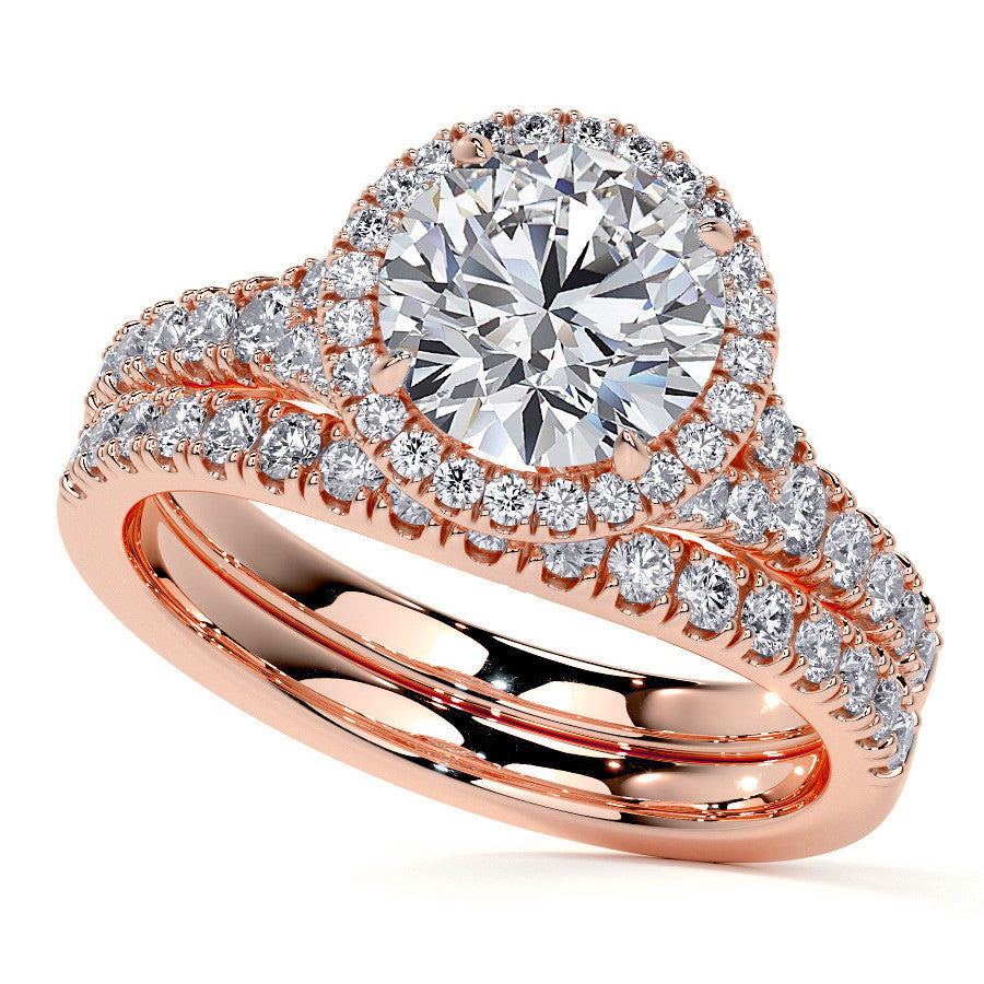 Round Brilliant Moissanite Split Shank Halo Engagement Ring