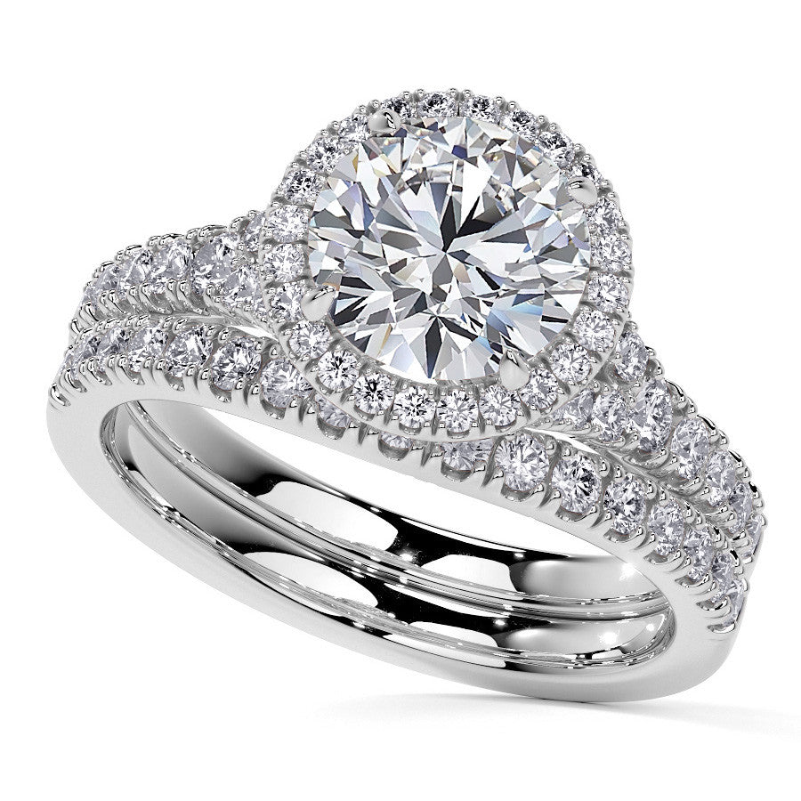 Round Brilliant Moissanite Split Shank Halo Engagement Ring