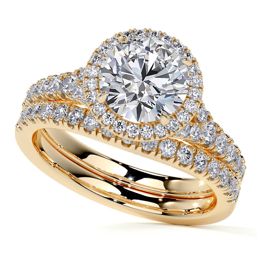 Round Brilliant Moissanite Split Shank Halo Engagement Ring
