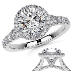 Round Brilliant Moissanite Split Shank Halo Engagement Ring