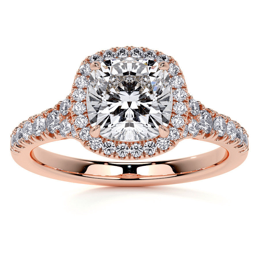 Cushion Moissanite Split Shank Halo Engagement Ring