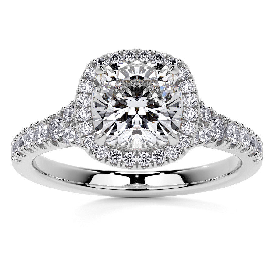 Cushion Moissanite Split Shank Halo Engagement Ring