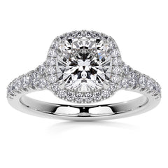Cushion Moissanite Split Shank Halo Engagement Ring