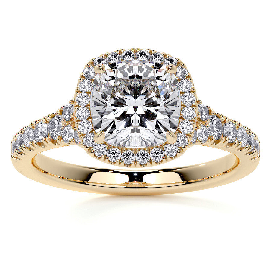 Cushion Moissanite Split Shank Halo Engagement Ring