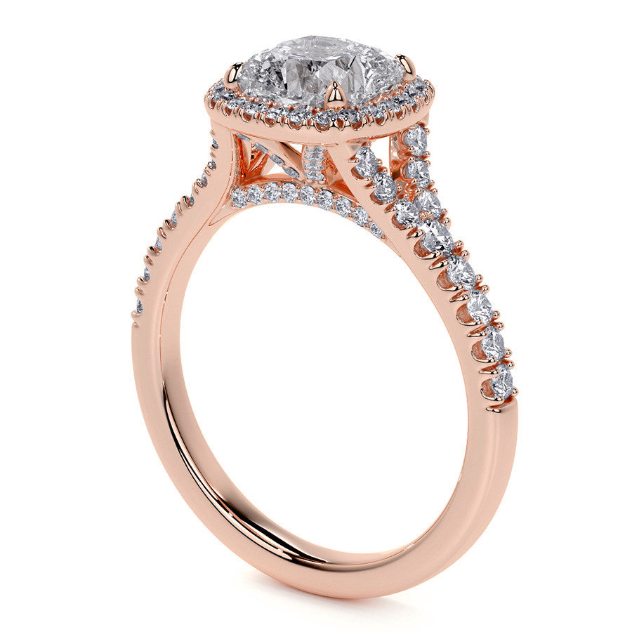 Cushion Moissanite Split Shank Halo Engagement Ring