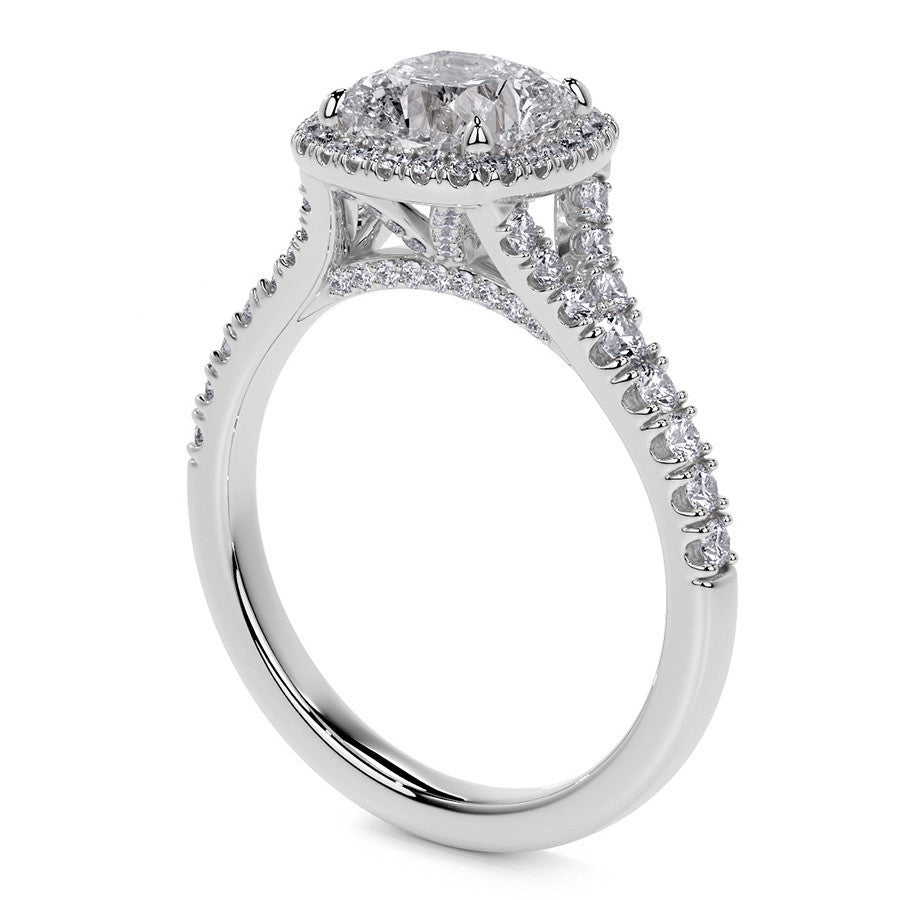 Cushion Moissanite Split Shank Halo Engagement Ring