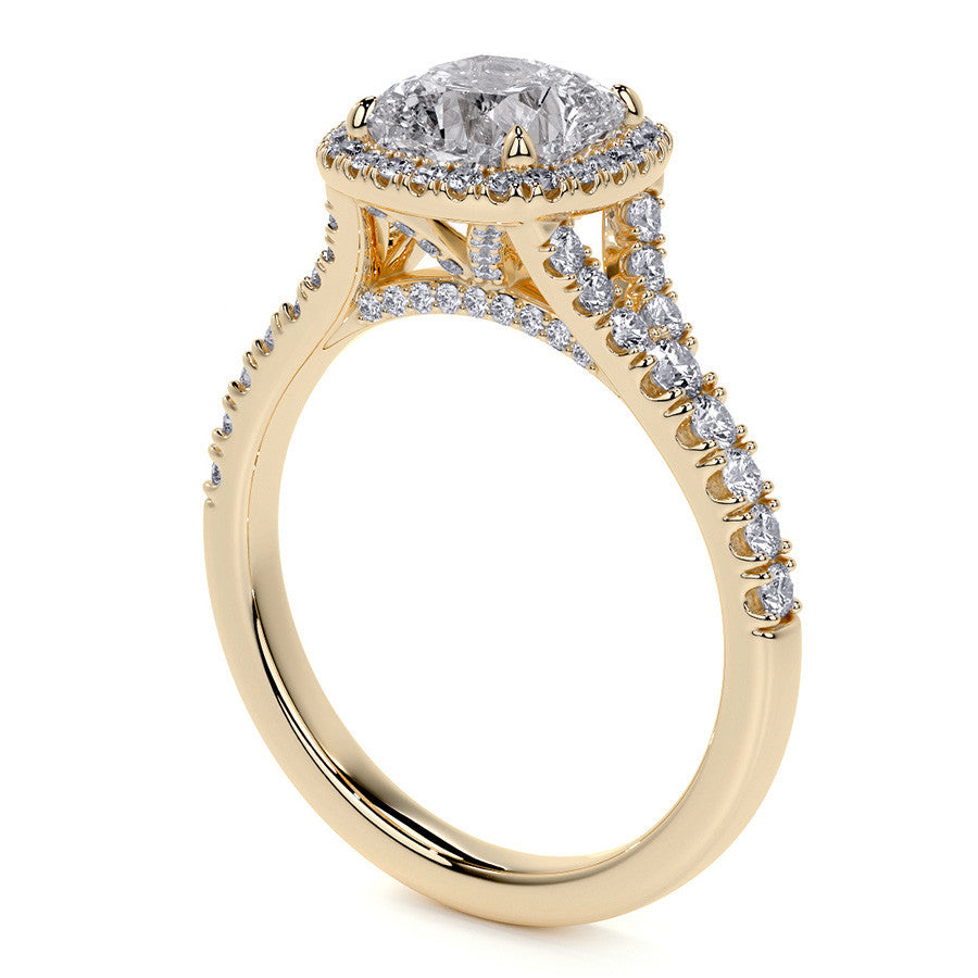 Cushion Moissanite Split Shank Halo Engagement Ring