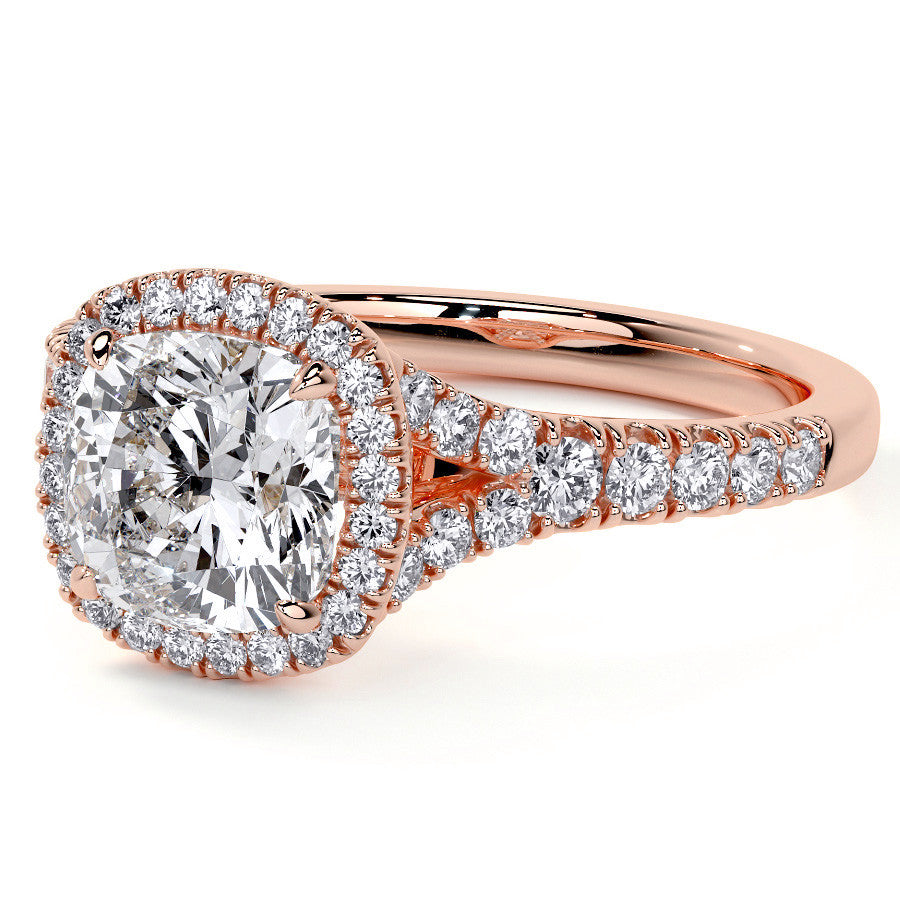 Cushion Moissanite Split Shank Halo Engagement Ring
