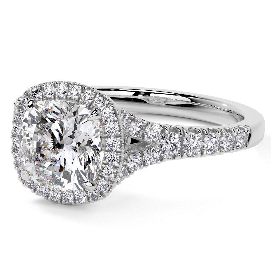 Cushion Moissanite Split Shank Halo Engagement Ring