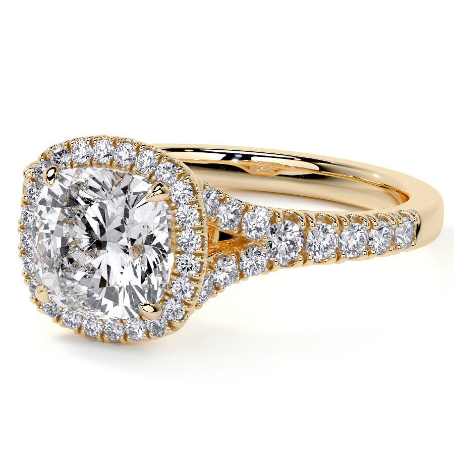 Cushion Moissanite Split Shank Halo Engagement Ring