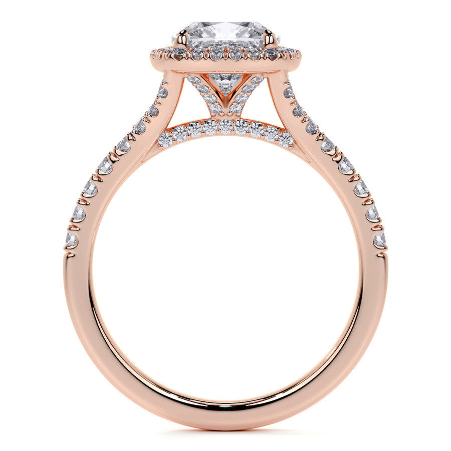 Cushion Moissanite Split Shank Halo Engagement Ring