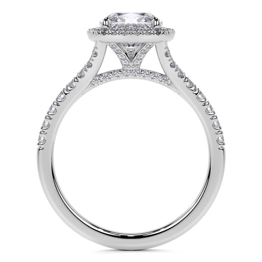 Cushion Moissanite Split Shank Halo Engagement Ring